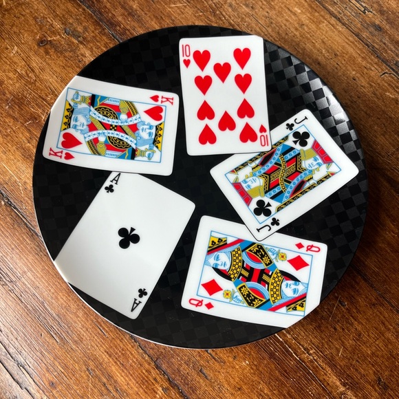 Fitz and Floyd “House of Cards” pattern Fine Porcelain Luncheon Plates Set of 4 - Picture 9 of 10